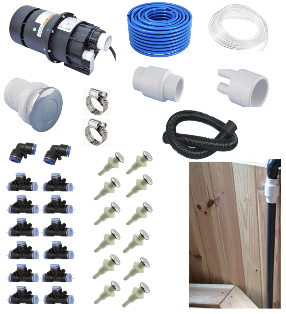 Whirlpool Luftsystem Bausatz mit 12 Luftdüsen für Whirlpools aus Holz